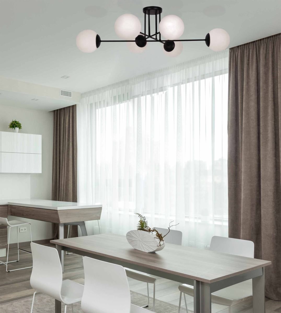 Żyrandol sufitowy do salonu Savoy - Kaja - czarny stelaż, mleczne klosze