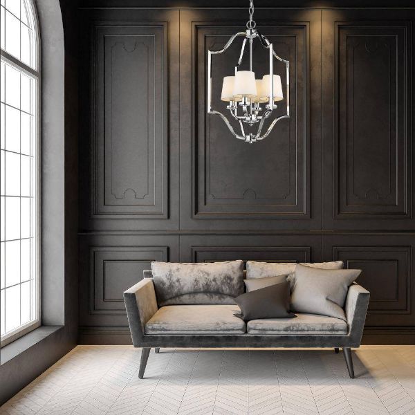 Lampa wisząca New York - srebrna, białe abażury