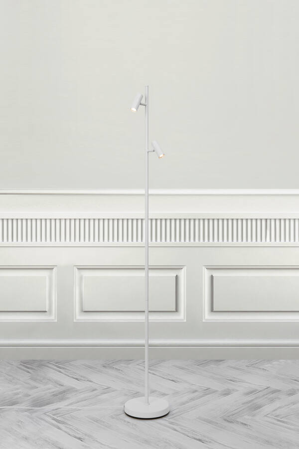 Minimalistyczna lampa podłogowa Omari - biała, ze ściemniaczem