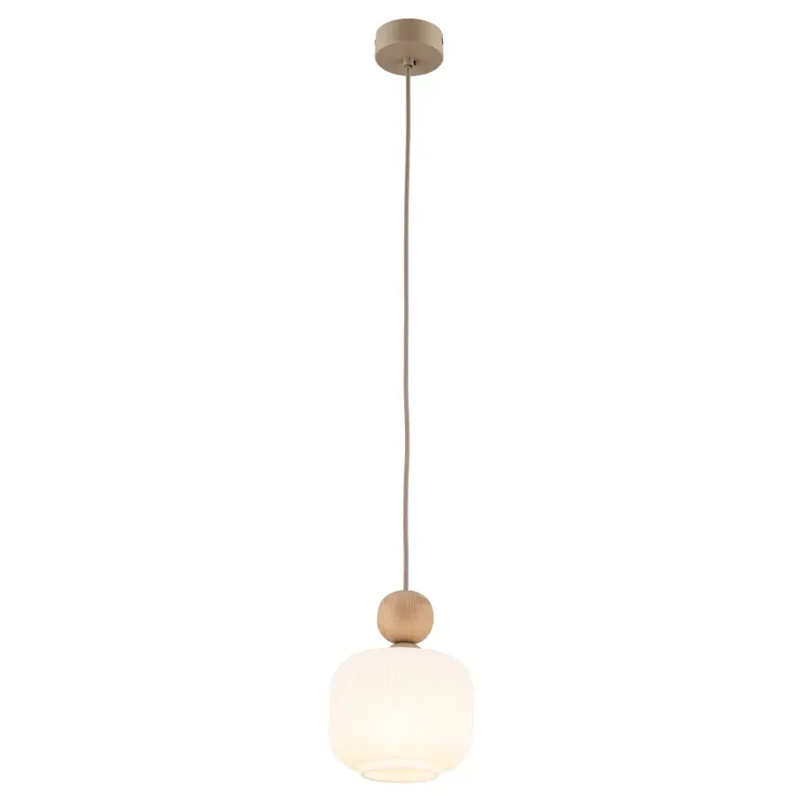 Mała lampa wisząca Ballo 15 cm, biały ryfowany klosz, drewno, 5 lat gwarancji