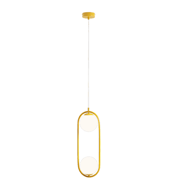 Wisząca lampa Riva 2 w musztardowym kolorze, z podwójnym kloszem
