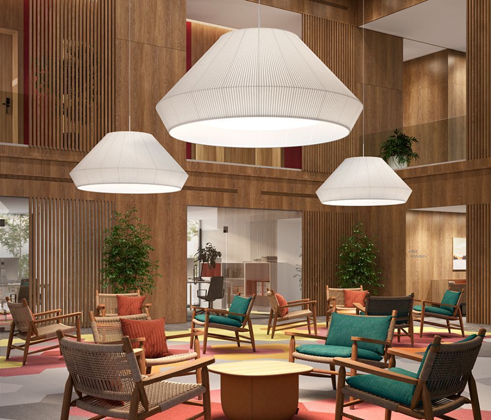 Biała, okrągła lampa wisząca Mei 60 z plisowanym abażurem