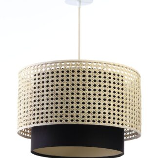 Wisząca lampa w czarnym kolorze z plecionym kloszem Rotang