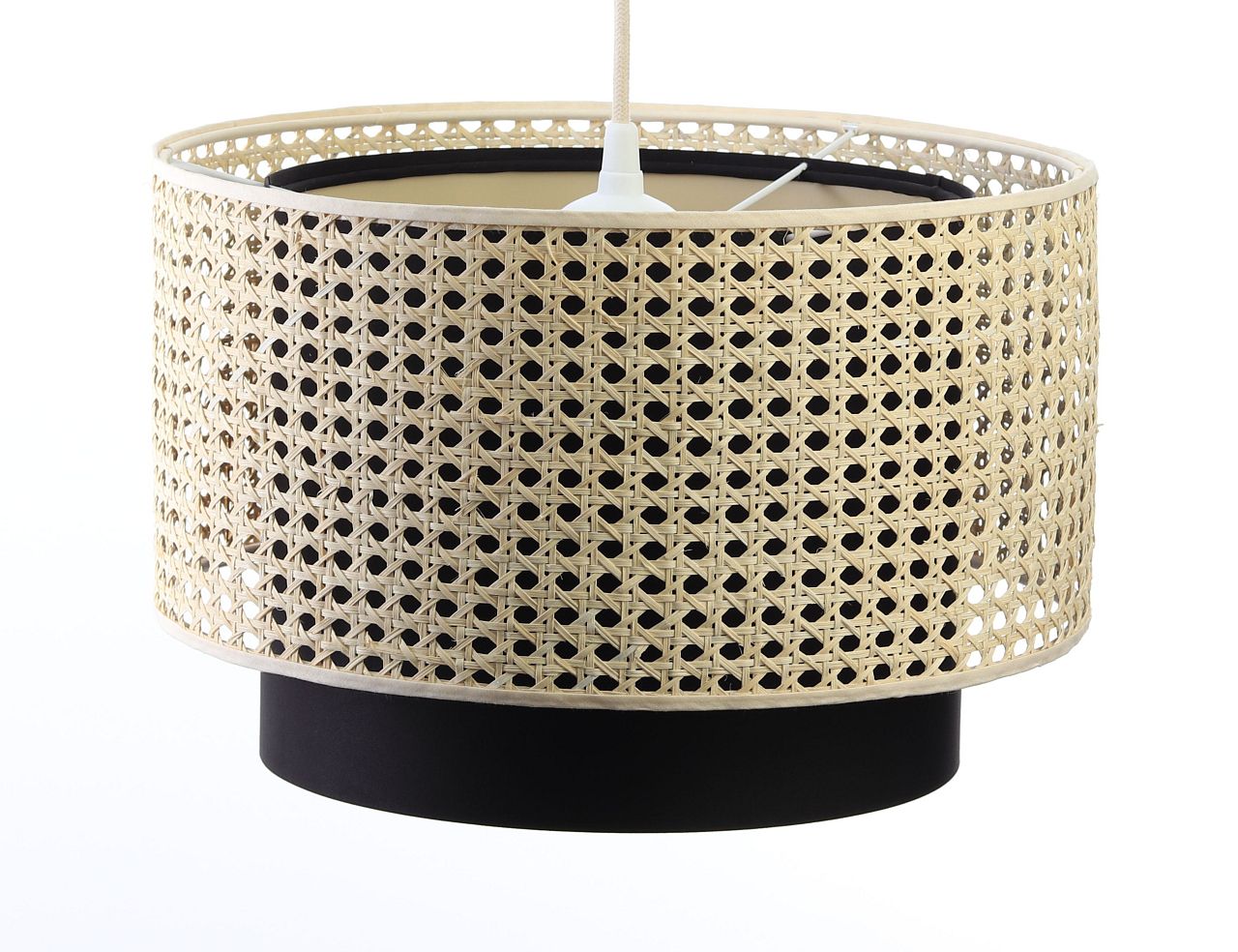 Wisząca lampa w czarnym kolorze z plecionym kloszem Rotang