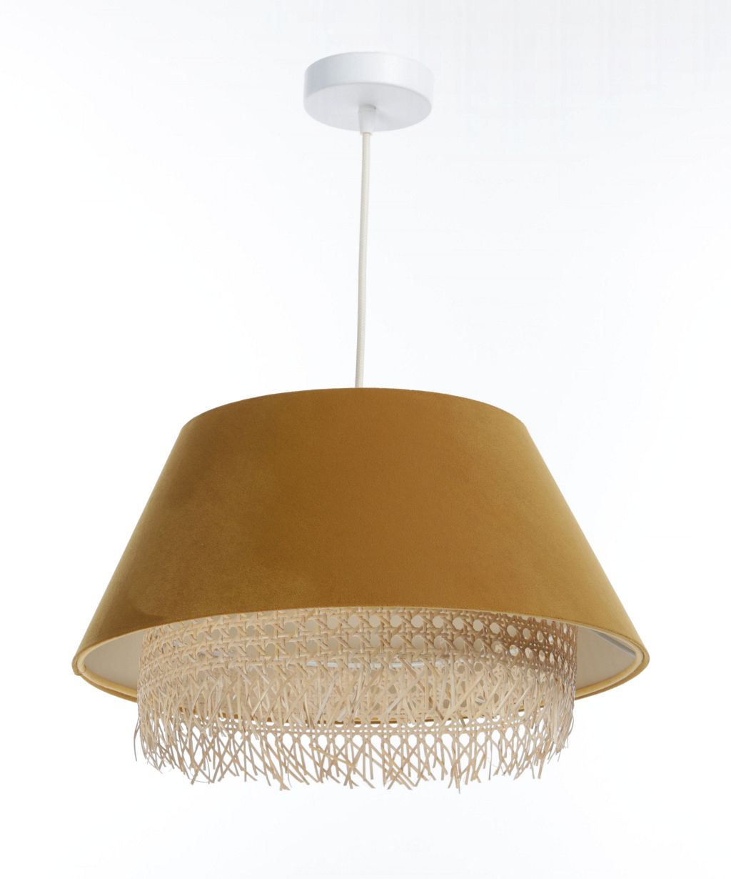 Żółta lampa wisząca z rattanu Sensei