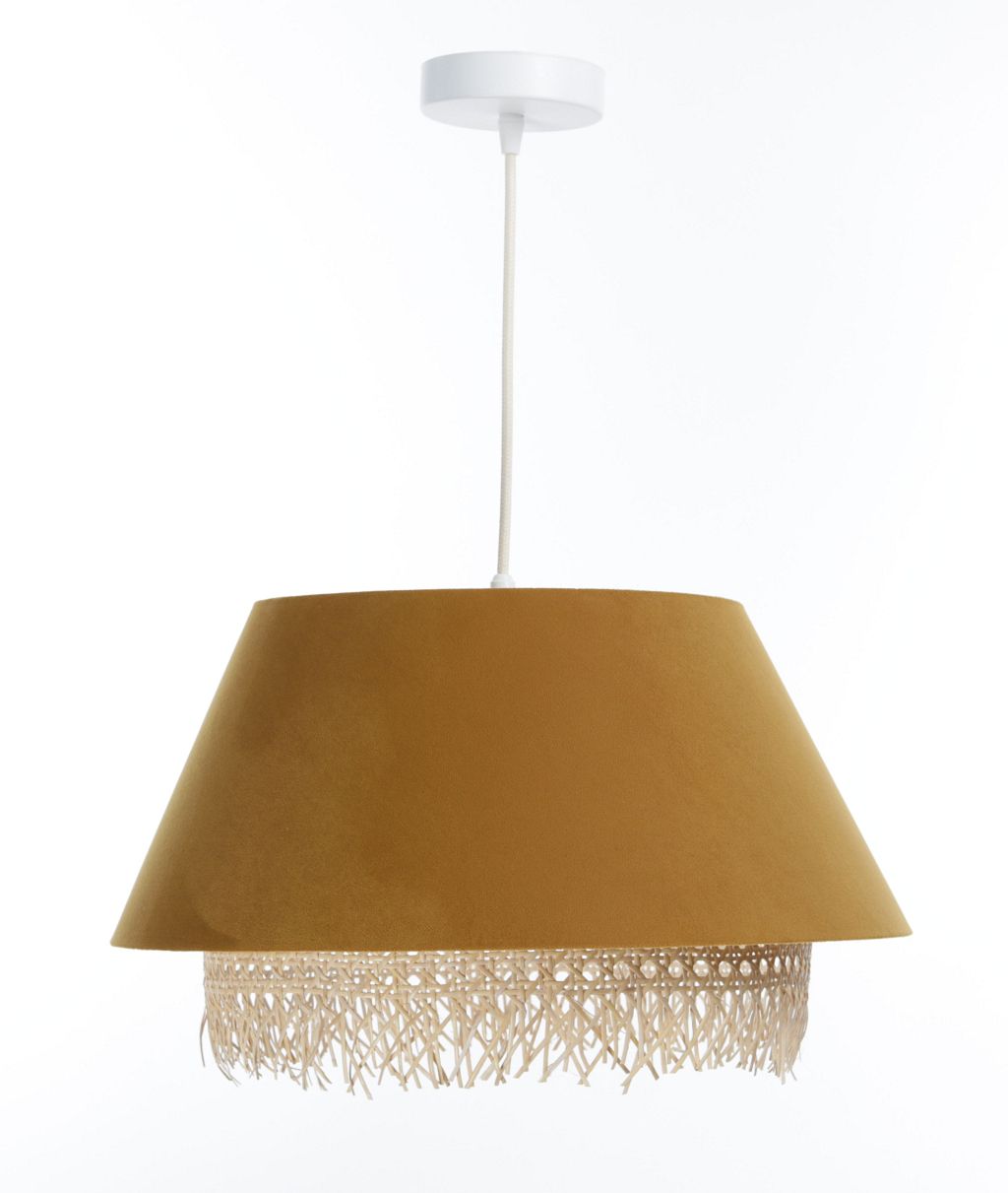 Żółta lampa wisząca z rattanu Sensei