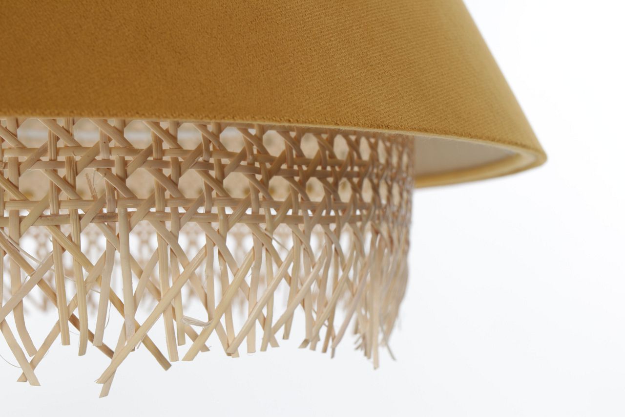 Żółta lampa wisząca z rattanu Sensei