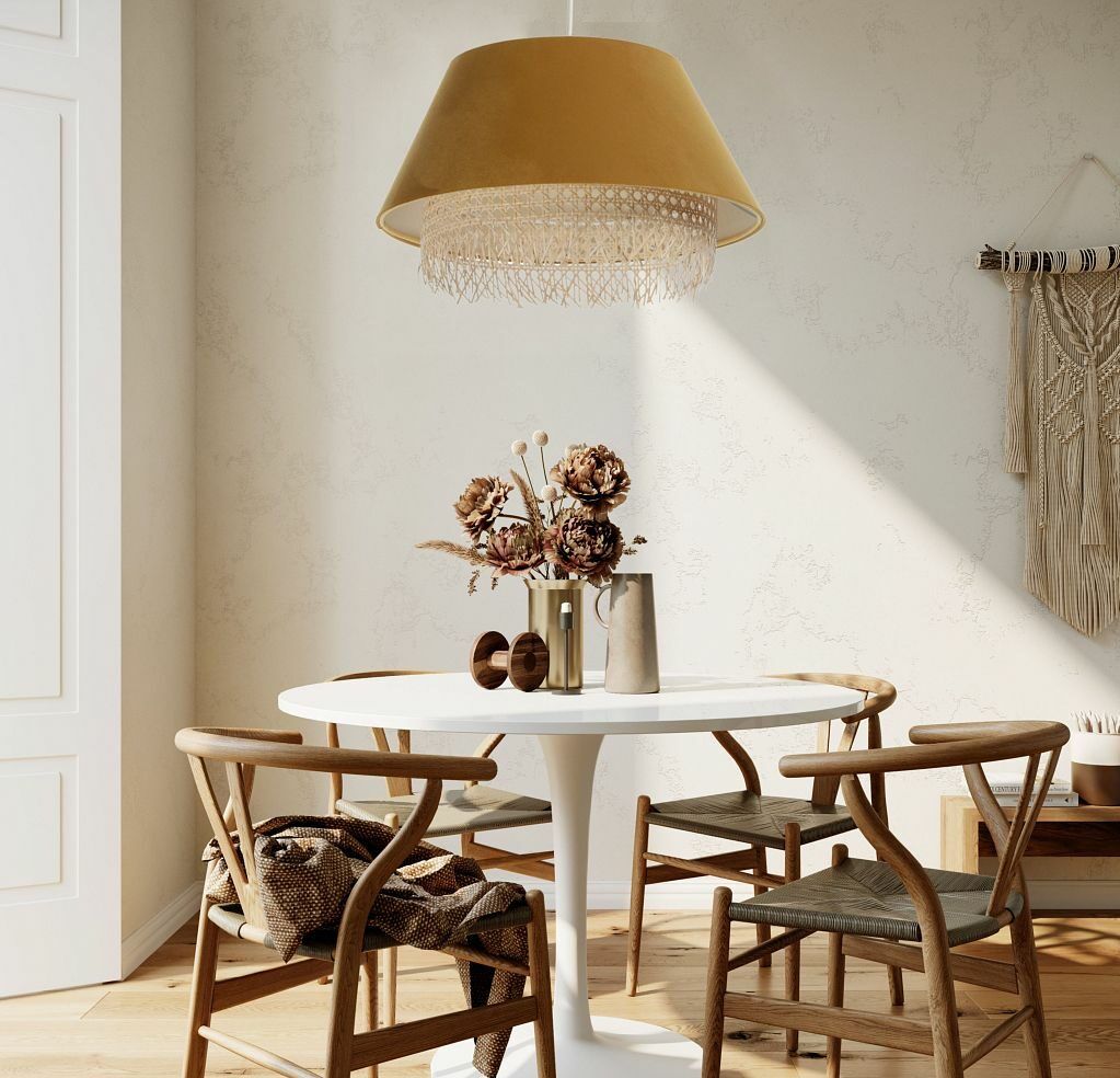 Żółta lampa wisząca z rattanu Sensei