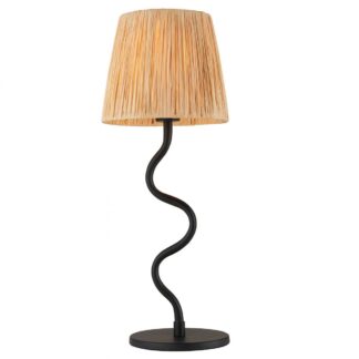 Czarna lampa stołowa Wriggle z kloszem w naturalnym odcieniu