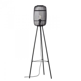 Bambusowa lampa stojąca Mathias z ciemnym kloszem