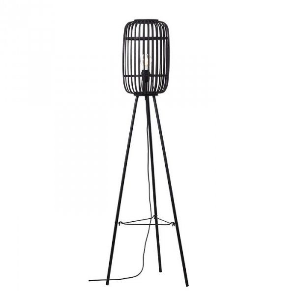 Bambusowa lampa stojąca Mathias z ciemnym kloszem