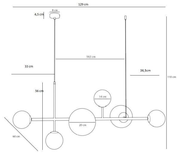Wisząca lampa Dione 6 w kolorze beżowym ze szklanymi kloszami