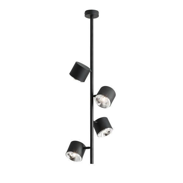 Czarna sufitowa lampa Bot 4 Vertical z regulowanymi kloszami