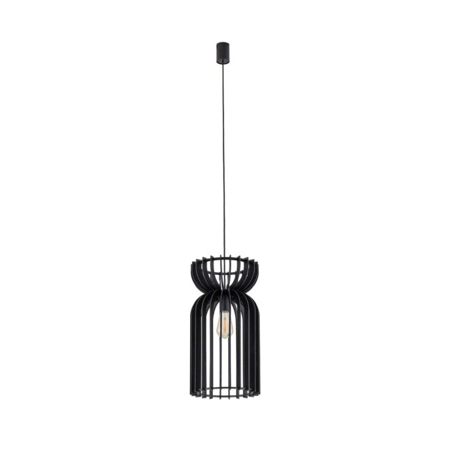 Wisząca lampa Kymi A w kolorze czarnym, wykonana z drewna