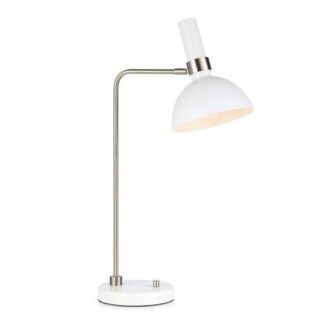 Srebrna lampa stołowa Larry z białym kloszem