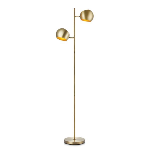 Stylowa lampa podłogowa Edgar z dwoma kloszami w odcieniu złotej patyny