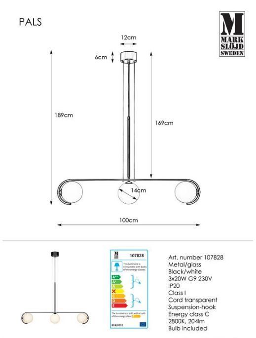 Wisząca lampa Pals w kolorze czarnym z szklanymi kulami