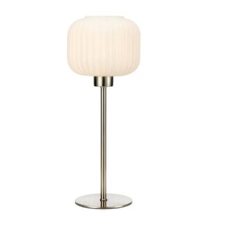 Srebrna lampa stołowa Sober S z mlecznym kloszem