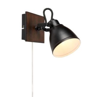 Czarny kinkiet Native z drewnianą podstawą