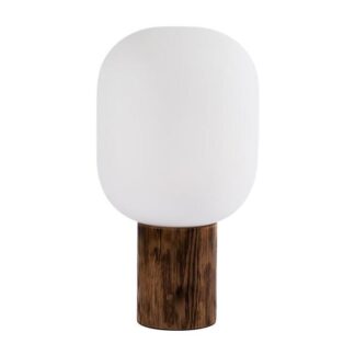 Drewniana lampa stołowa Skene z kloszem ze szkła