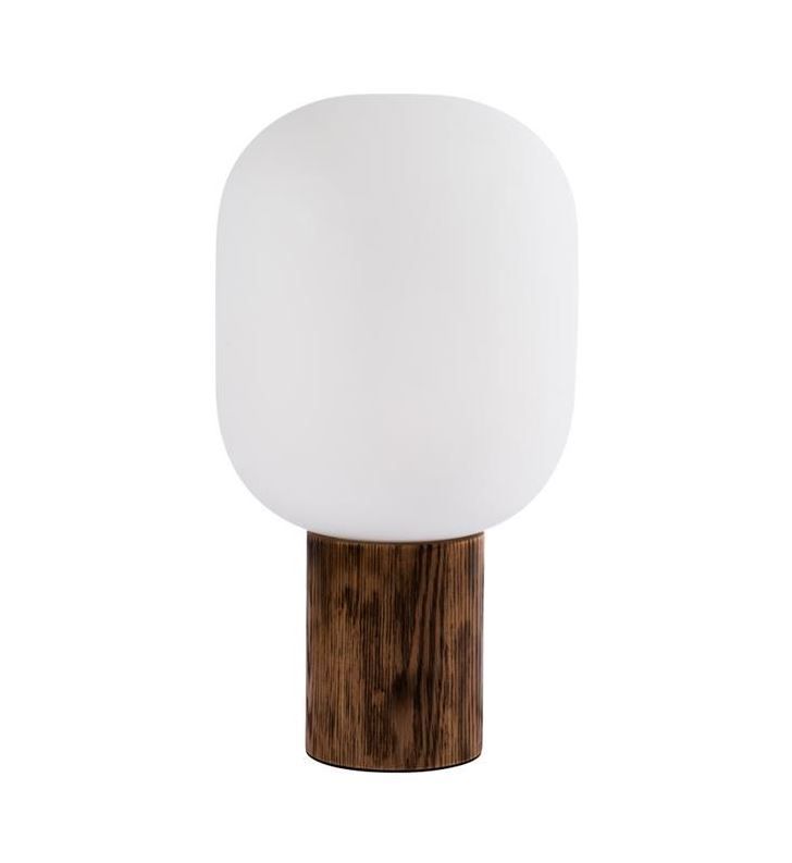 Drewniana lampa stołowa Skene z kloszem ze szkła