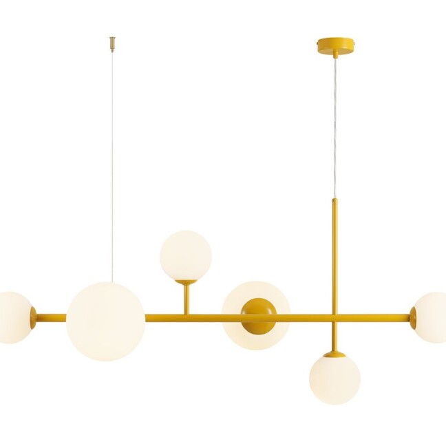 Wisząca lampa Dione 6 w kolorze musztardowym o dużych rozmiarach