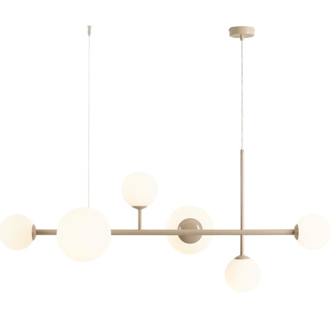 Wisząca lampa Dione 6 w kolorze beżowym ze szklanymi kloszami