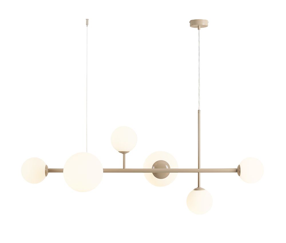 Wisząca lampa Dione 6 w kolorze beżowym ze szklanymi kloszami