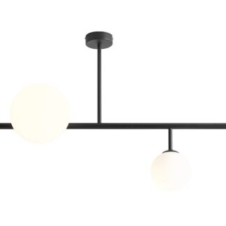 Podłużna sufitowa lampa Dione 4 z kulistymi kloszami w czarnym kolorze