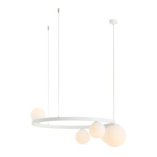 Biały żyrandol Garda 5 z eleganckimi szklanymi kloszami