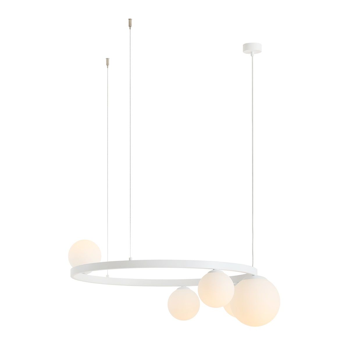 Biały żyrandol Garda 5 z eleganckimi szklanymi kloszami