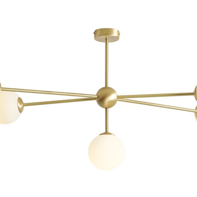 Lampa sufitowa White Pearl 5 z eleganckimi szklanymi kloszami i stylowym złotym stelażem