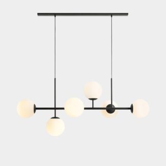 Wisząca lampa FIN 6 z dużymi mlecznymi kloszami