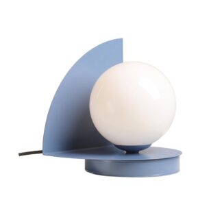 Szklana lampa stołowa Loop w kolorze przydymionego błękitu, idealna do gabinetu