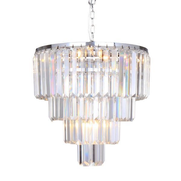 Srebrna lampa wisząca Amedeo M z kryształowym kloszem