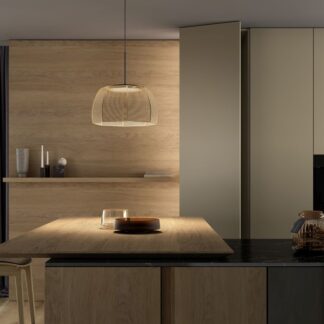 Beżowa wisząca lampa Tanit S/43 z bawełnianego sznurka