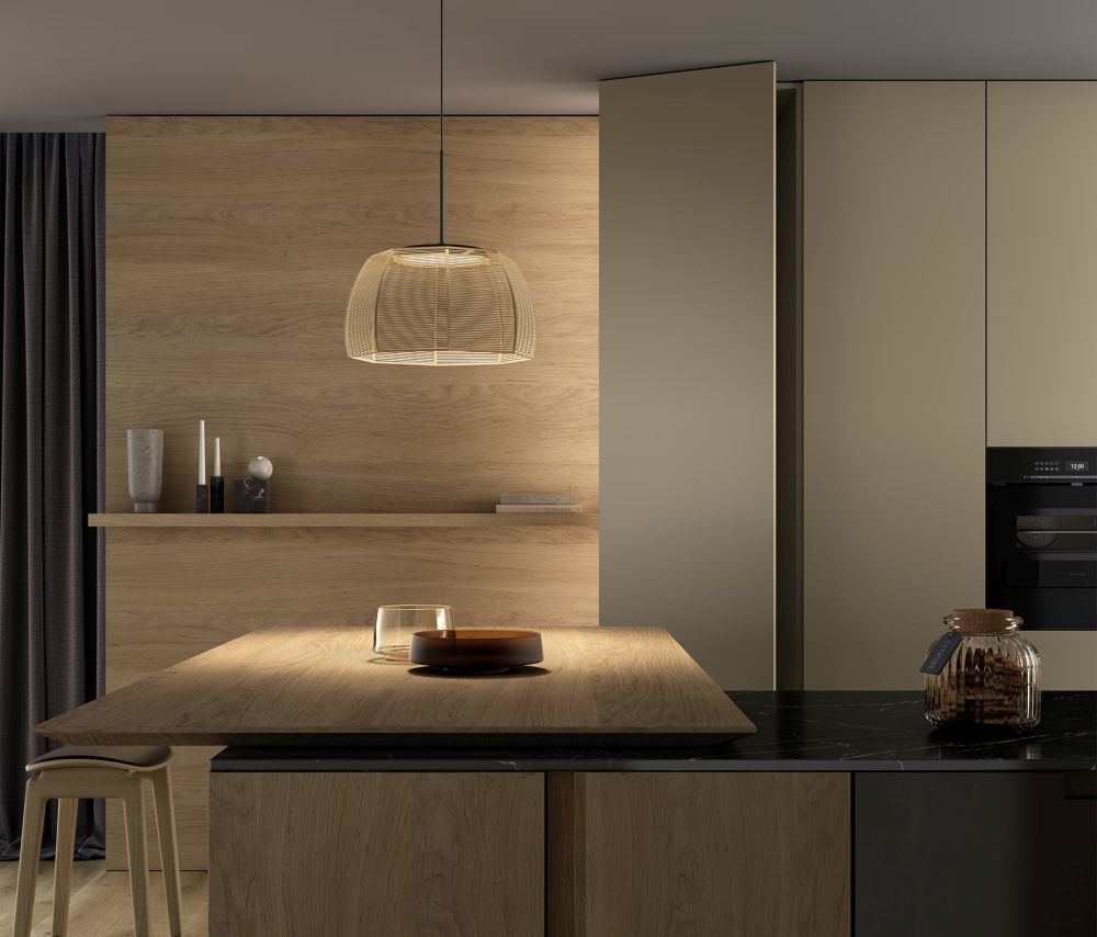 Beżowa wisząca lampa Tanit S/43 z bawełnianego sznurka