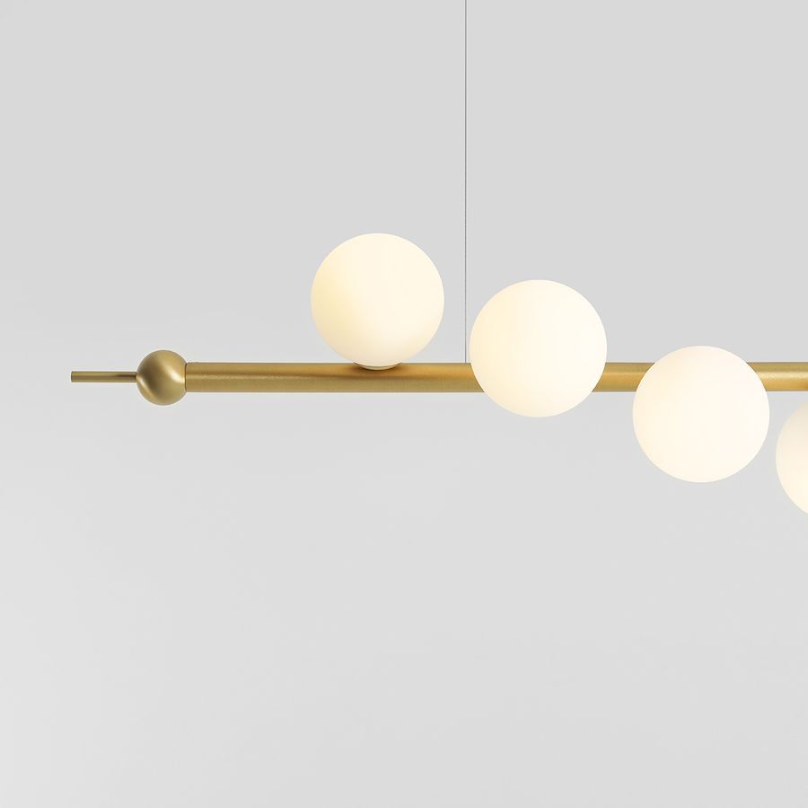 Złota wisząca lampa Wave 7 z kloszami z mlecznego szkła