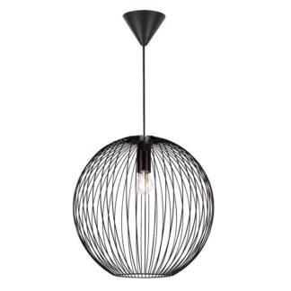 Okrągła czarna lampa wisząca Beroni M z drucianą konstrukcją