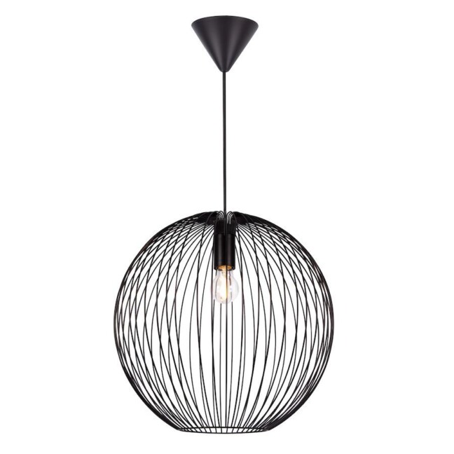 Okrągła czarna lampa wisząca Beroni M z drucianą konstrukcją