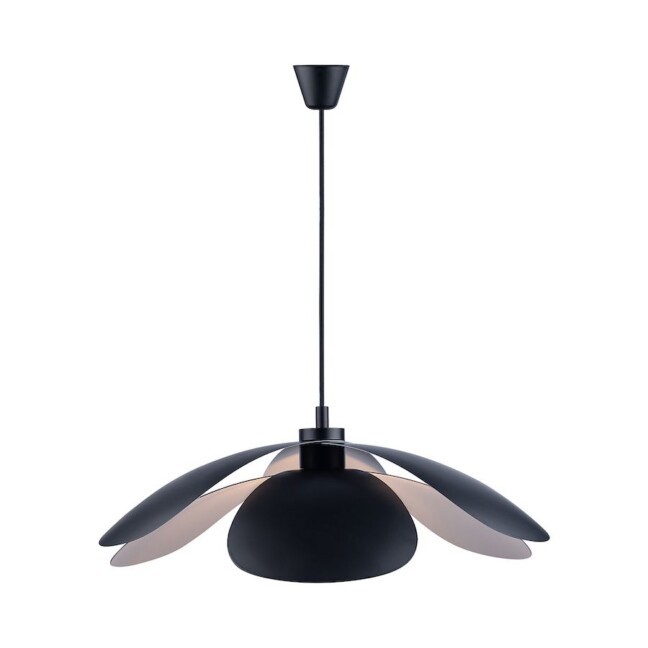 Czarna wisząca lampa Maple od DFTP z kloszem przypominającym płatki.