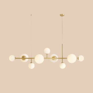 Stylowa lampa wisząca Dione 9 w odcieniu mosiądzu, idealna do salonu