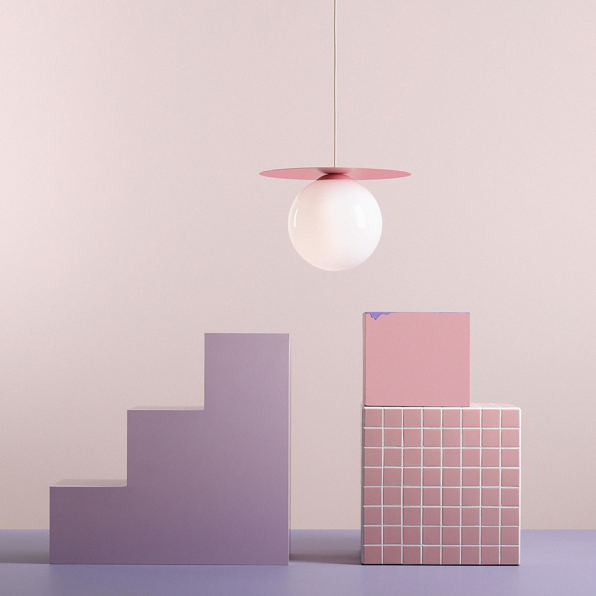 Duża, wisząca lampa Loop w kolorze pudrowego różu