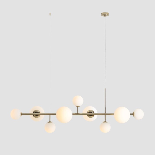 Szeroka, wisząca lampa Dione Gold 9 idealna nad stół