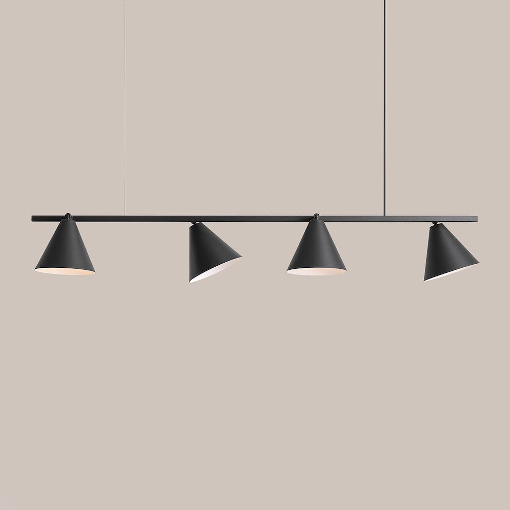 Wisząca, podłużna lampa retro FORM 4 w kolorze czarnym z czterema kloszami