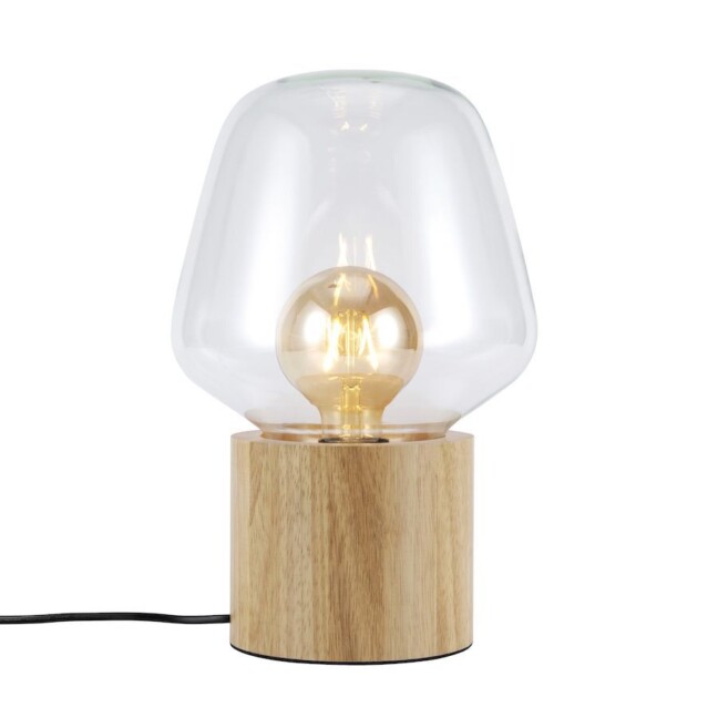 Lampa stołowa Christina z drewnianą podstawą i lnianym abażurem