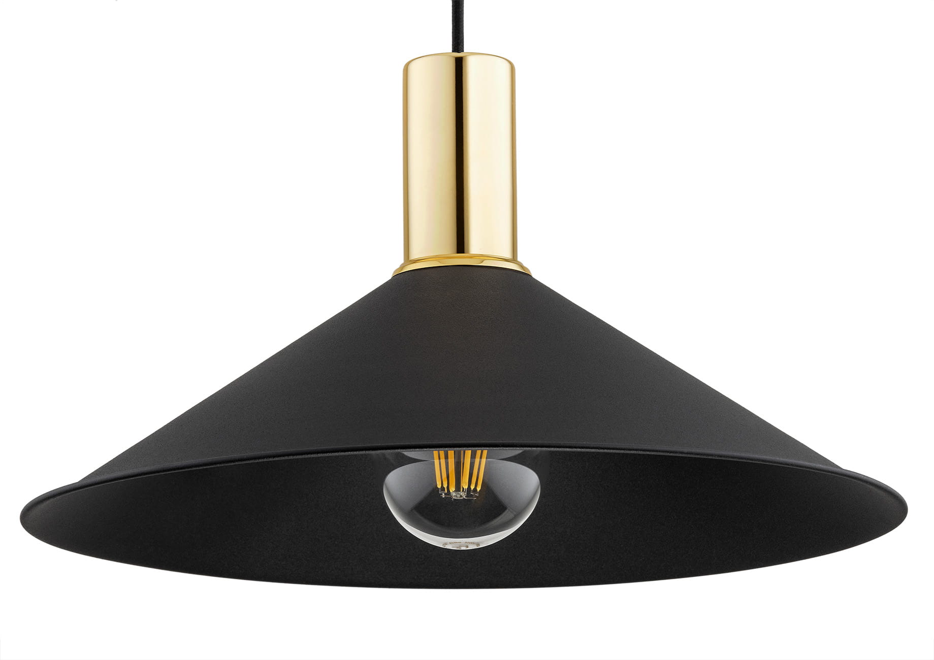 Czarna wisząca lampa Minori z eleganckimi złotymi detalami