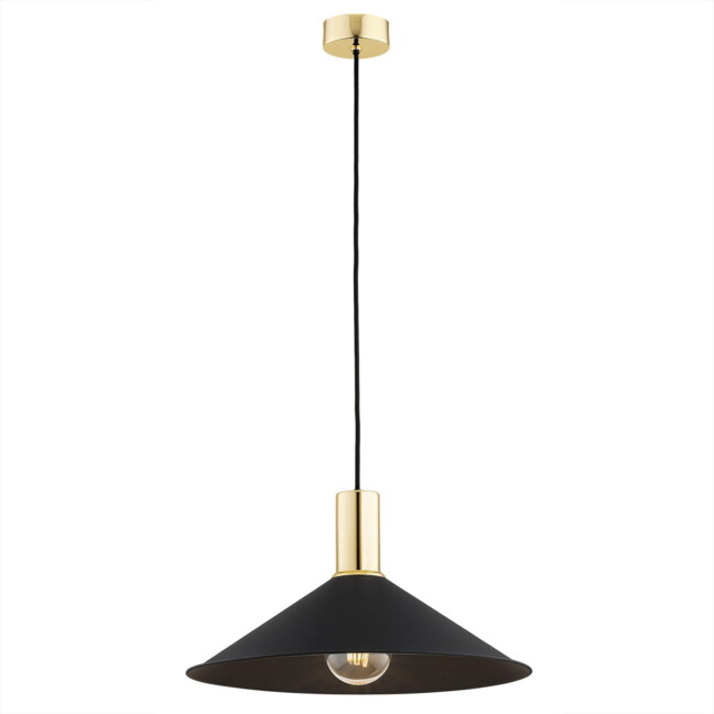 Czarna wisząca lampa Minori z eleganckimi złotymi detalami