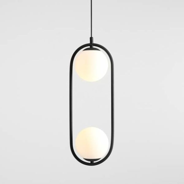 Czarna podwójna lampa wisząca Elli z mlecznymi kloszami