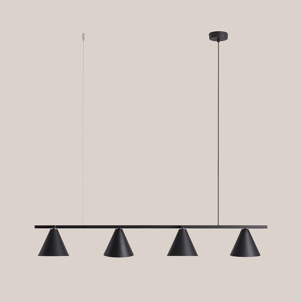Wisząca, podłużna lampa retro FORM 4 w kolorze czarnym z czterema kloszami